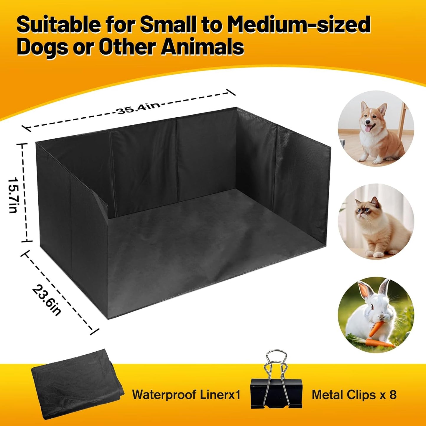 Dog Litter Box with Waterproof Liner, Foldable Dog Potty Tray Pee Pad Holder for Small Medium Dogs, Portable Indoor Toilet (35.4x23.6x15.7in)