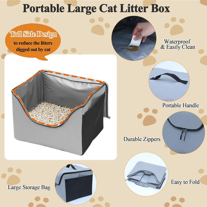 24"x17"x16" Extra Large cat Condo Enclosure with Litter Box, Collapsible Large Cat Travel Carrier for Car, Soft-Sided Expandable Large Cat Enclosures for Cats Under 30 lbs