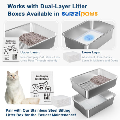 Zeolite Cat Litter Pellets 5 LBs, Generic Litter Pellets Refills for Dual-Layer Stainless Steel Litter Box Systems, Long-Lasting Odor Control, Non-Clumping, Low Dust & Tracking, Pack of 2