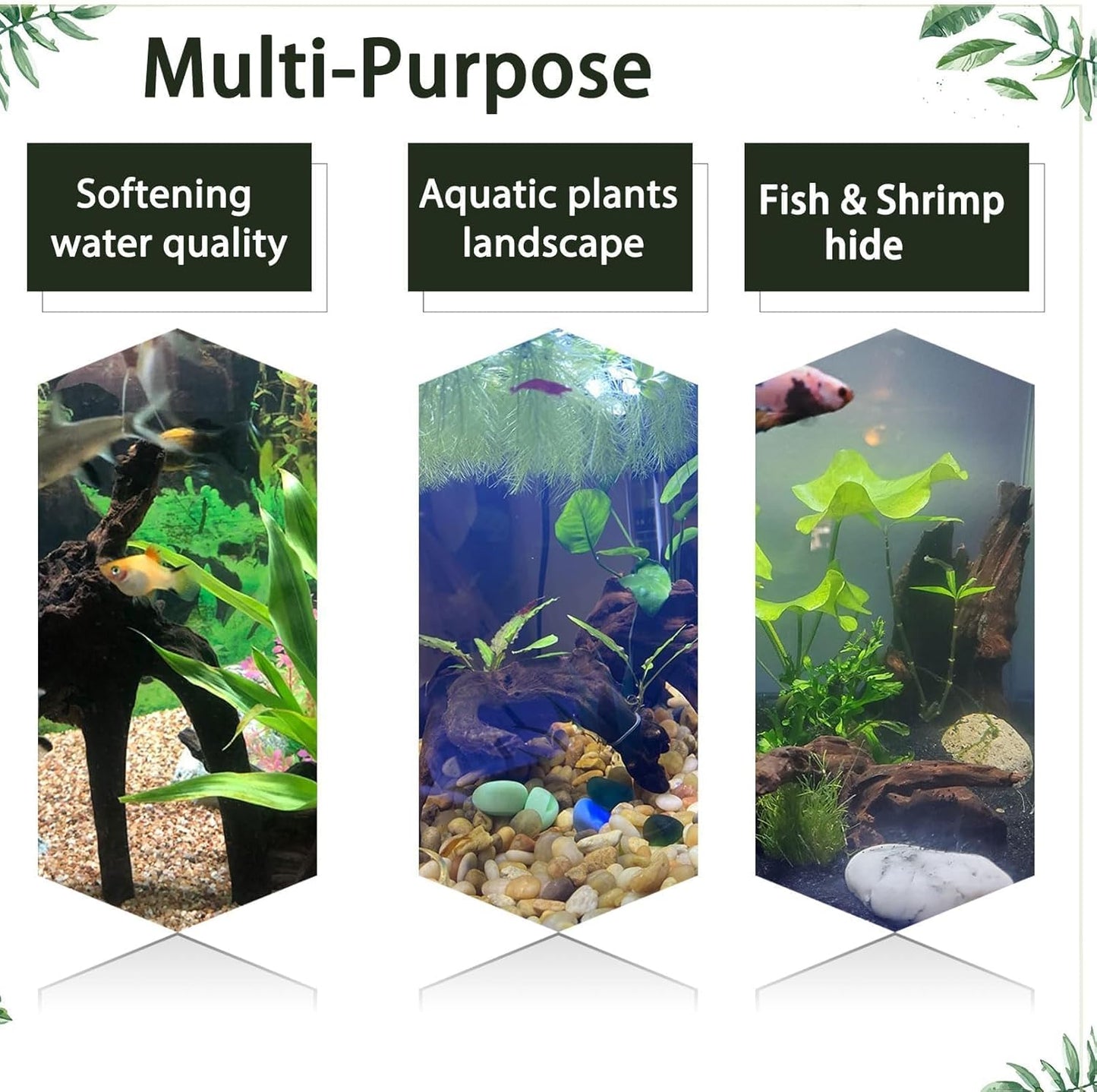 Tfwadmx Aquarium Natural Driftwood Decor Wood Branches, 2 Pieces 8.5-12" Fish Tank Driftwood Decoration, Terrarium Mopani Wood for Aquarium Freshwater Reptile Tank