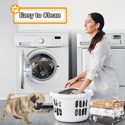 Rezutan Dog Blanket for Large Dogs, Upgraded 3 Pack Dog Cat Flannel Blankets Washable, Soft Pet Throw Cover Suitable for Kennel Crate Bed, Cute Paw Pattern, Grey, 31" x 41"