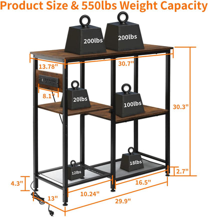 20-29-37 Gallon Fish Tank Stand with 3 Power Outlet 2 USB Port, Metal Aquarium Stand with 4-Tier Adjustable Storage Shelves, 30''L* 13''W*30''H Reptile Tank Stand, Fish Tank Table