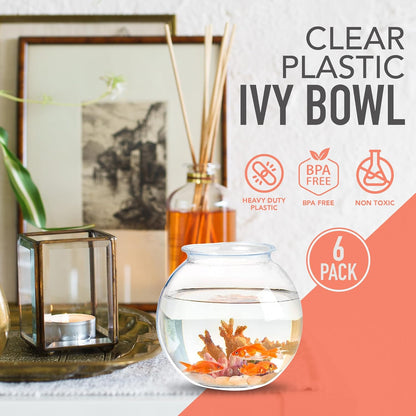 Fish Bowls For Drinks - 6 Pack - 16 Oz - BPA-Free Small Plastic Ivy Bowls For Crafts, Mini Fish Bowls Unbreakable, Candy Dishes for Party Centerpieces, Carnival Fishing, Home Decor…