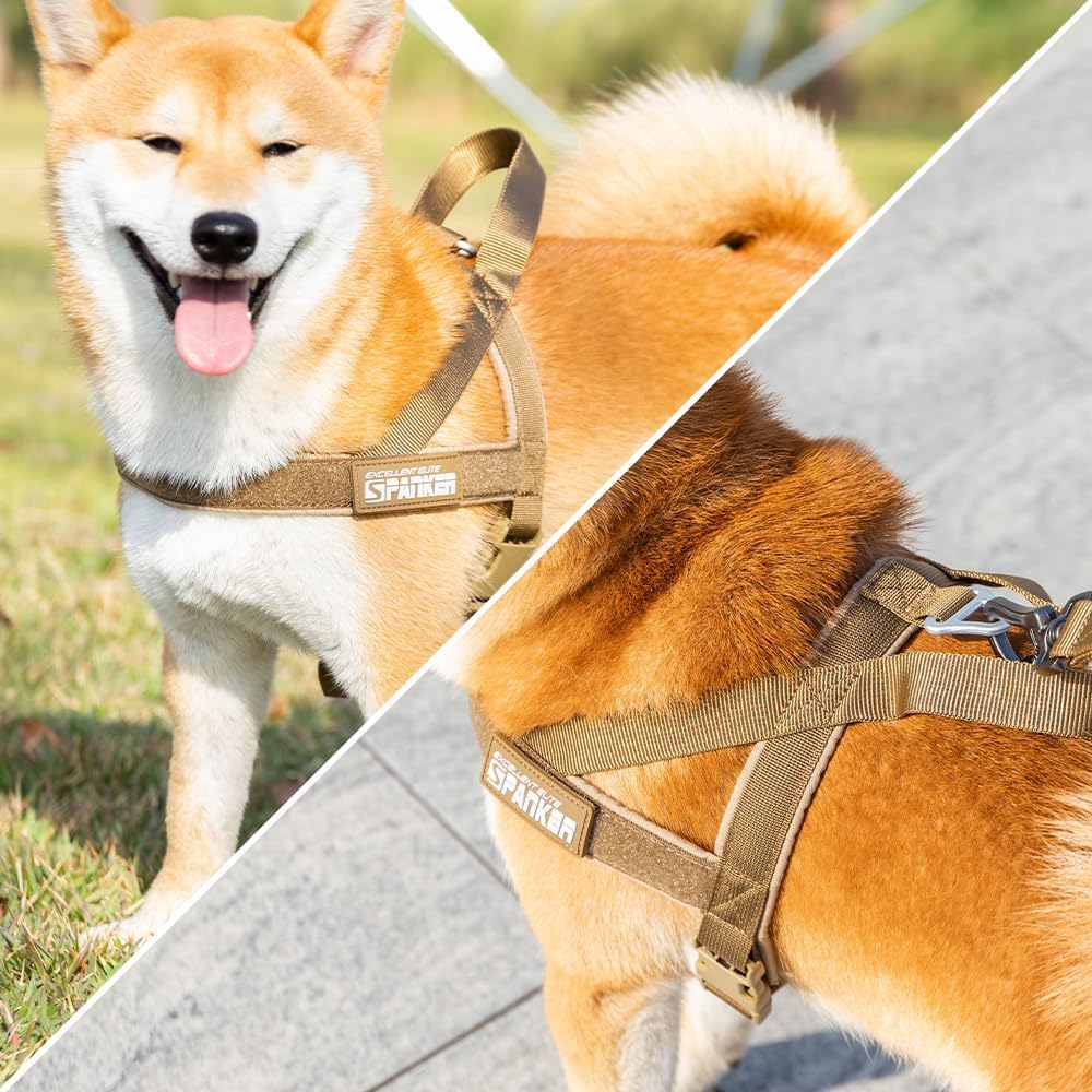 EXCELLENT ELITE SPANKER No Pull Dog Harness Padded Military Patrol Vest Adjustable Nylon Small Service Walking Dog Harness with Handle for Training Running(BLK-M)