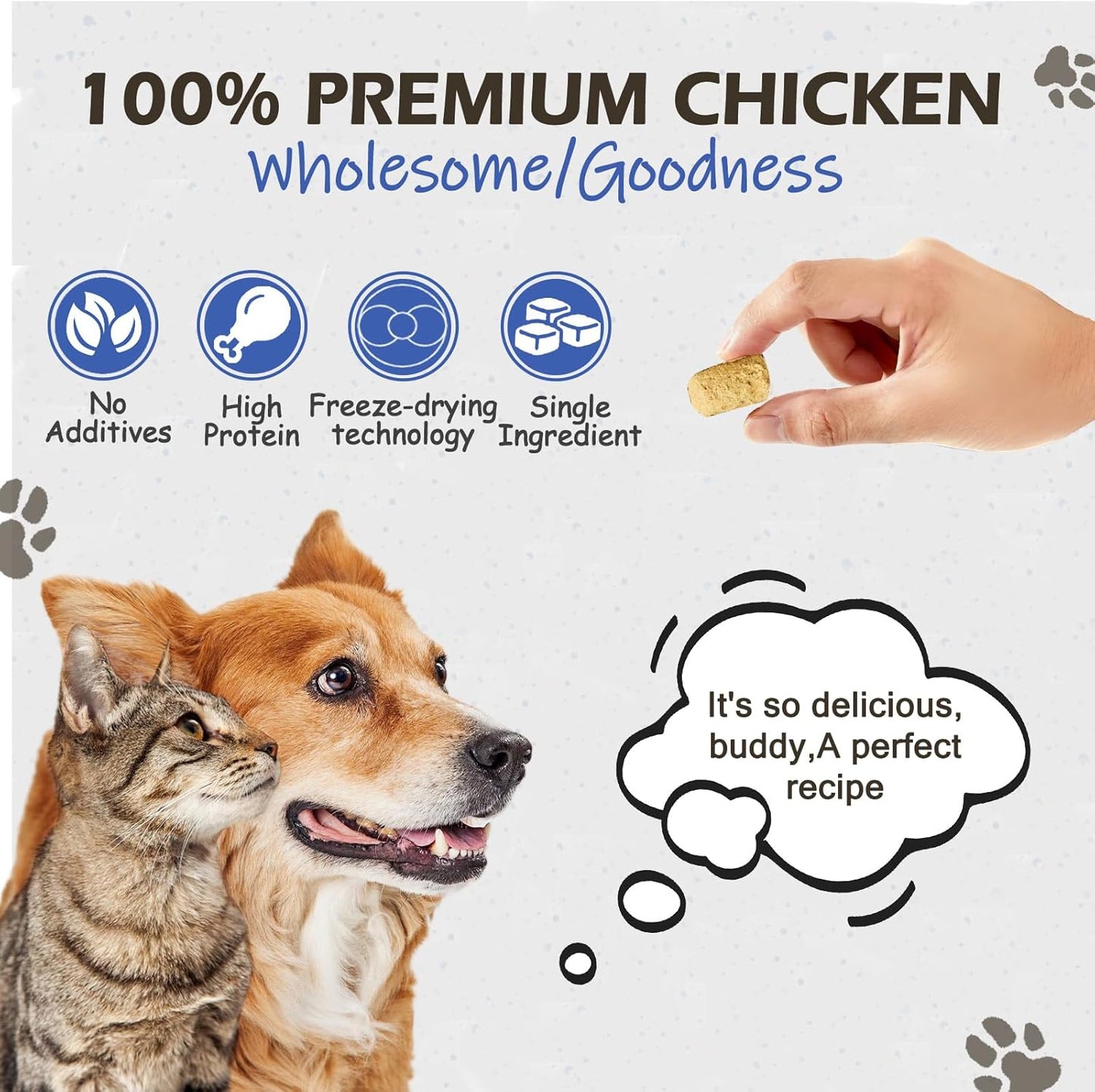 Freeze Dried Dog Food, Freeze Dried Raw Dog Food, Premium Selected Chicken Formula, Dog Treat, Dog & Cat Universal Formula, Highly Palatable, 110g