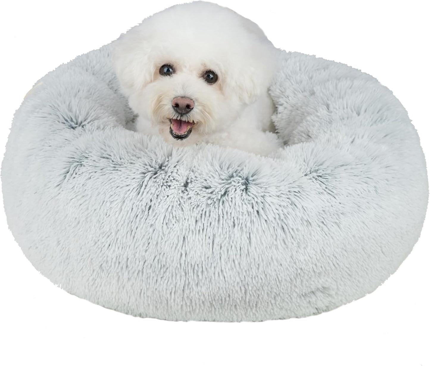 Best Pet Supplies Round Calming Dog Bed for Small, Medium & Large Dogs, Plush Donut Cuddler Pet Bed w/Raised Rim for Head, Neck Support, Anti-Slip Bottom Washable Bed - Light Warm Gray, 24 x 24 x 7