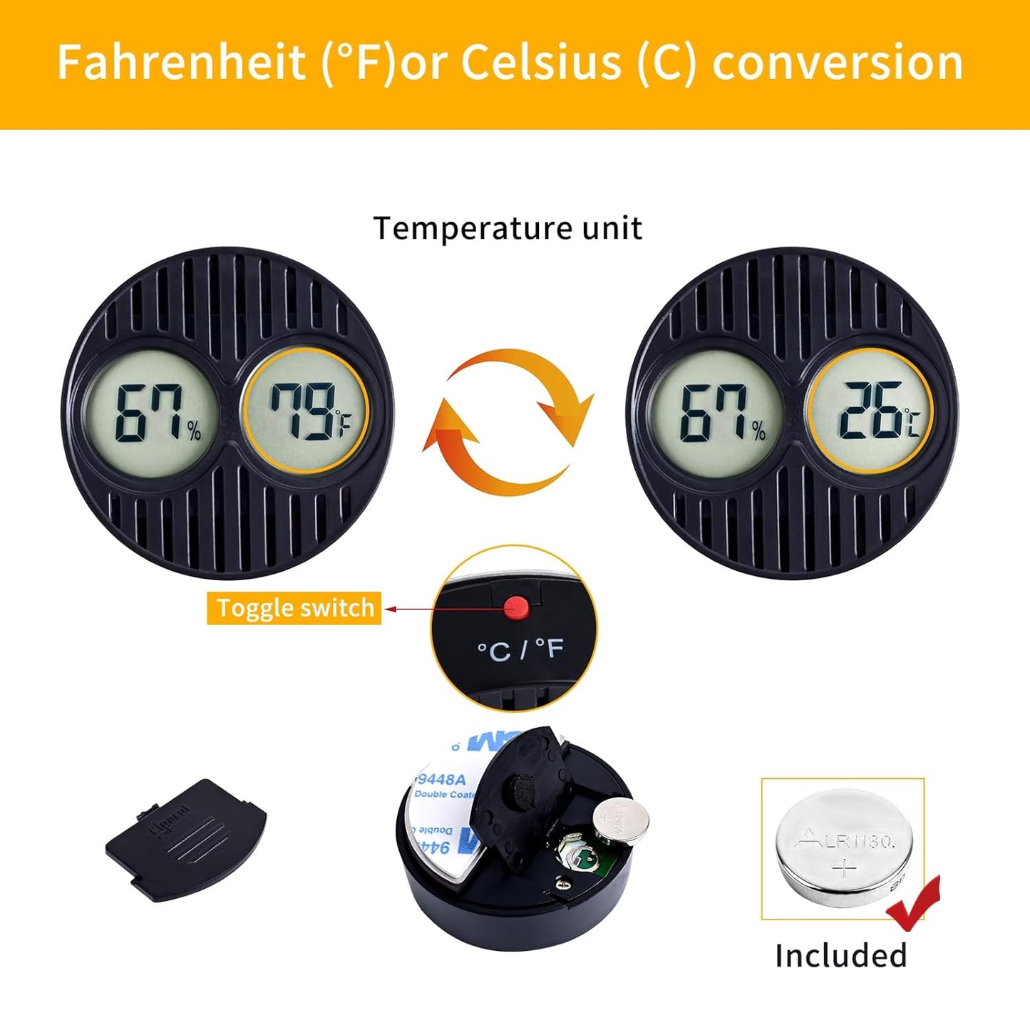 CIGAROL Mini Digital Hygrometer & Thermometer for Humidors — Indoor/Outdoor Temperature & Humidity Gauge for Greenhouse, Incubator, Reptile Terrarium & Jars, °F/°C（Pack of 1）