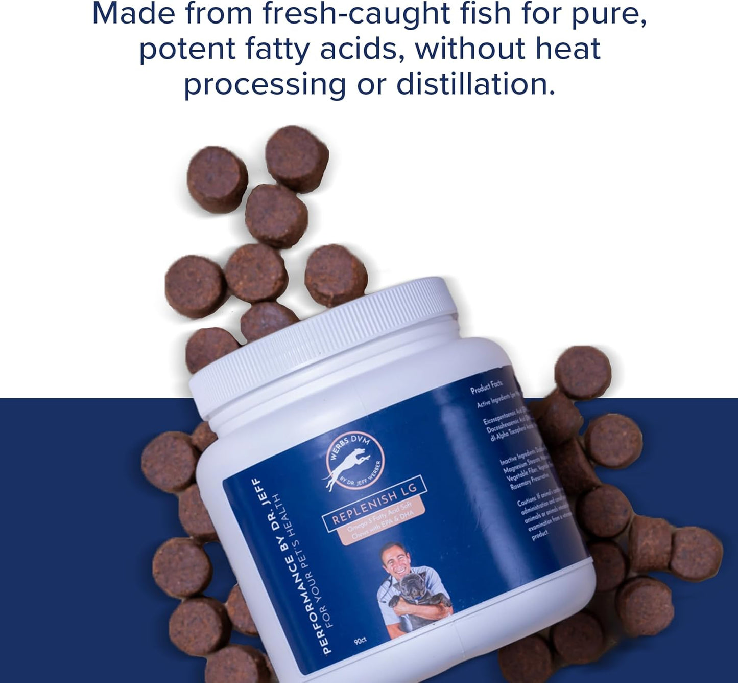 Dr. Jeff Werber Replenish Omega 3 Fatty Acid Chew for Pets & Dogs - Soft Fish Oil Chews with Natural Ingredients for Boosting Immune System and Regulating Inflammatory Response - 60 ct. (Small/Medium)