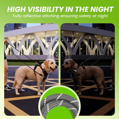 Black 8-in-1 Multifunctional Hands Free Reflective Rope Dog Leash for Medium Large Dogs-8ft Adjustable Heavy Duty Nylon Slip Lead with Double Ended Waist & Crossbody for Tie Out Training & Running