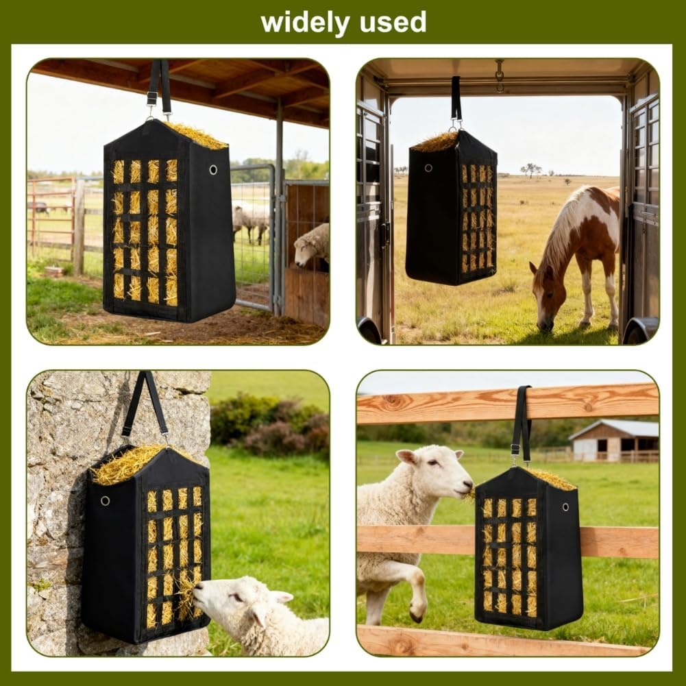 Eforcase 3PCS Hay Bags for Horses, Slow Feed Hay Bags for Goats,Sheep, Donkey, Premium Oxford Hang Feed Bag with Front Nets Design, Easy to Fill, Adjustable,Horse Feeding Supplies