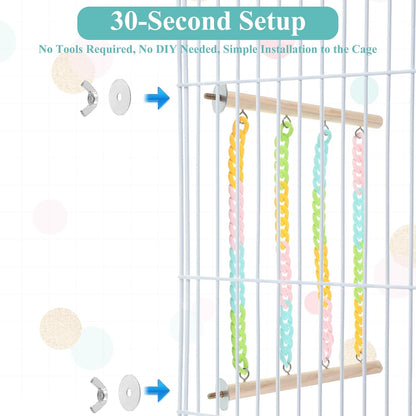 Colorful Sugar Glider Toys and Cage Accessories Natural Wood with Sturdy, Chains Hanging Sugar Glider and Rat Cage Accessories Enrichment Toys for Small Animals and Parrots