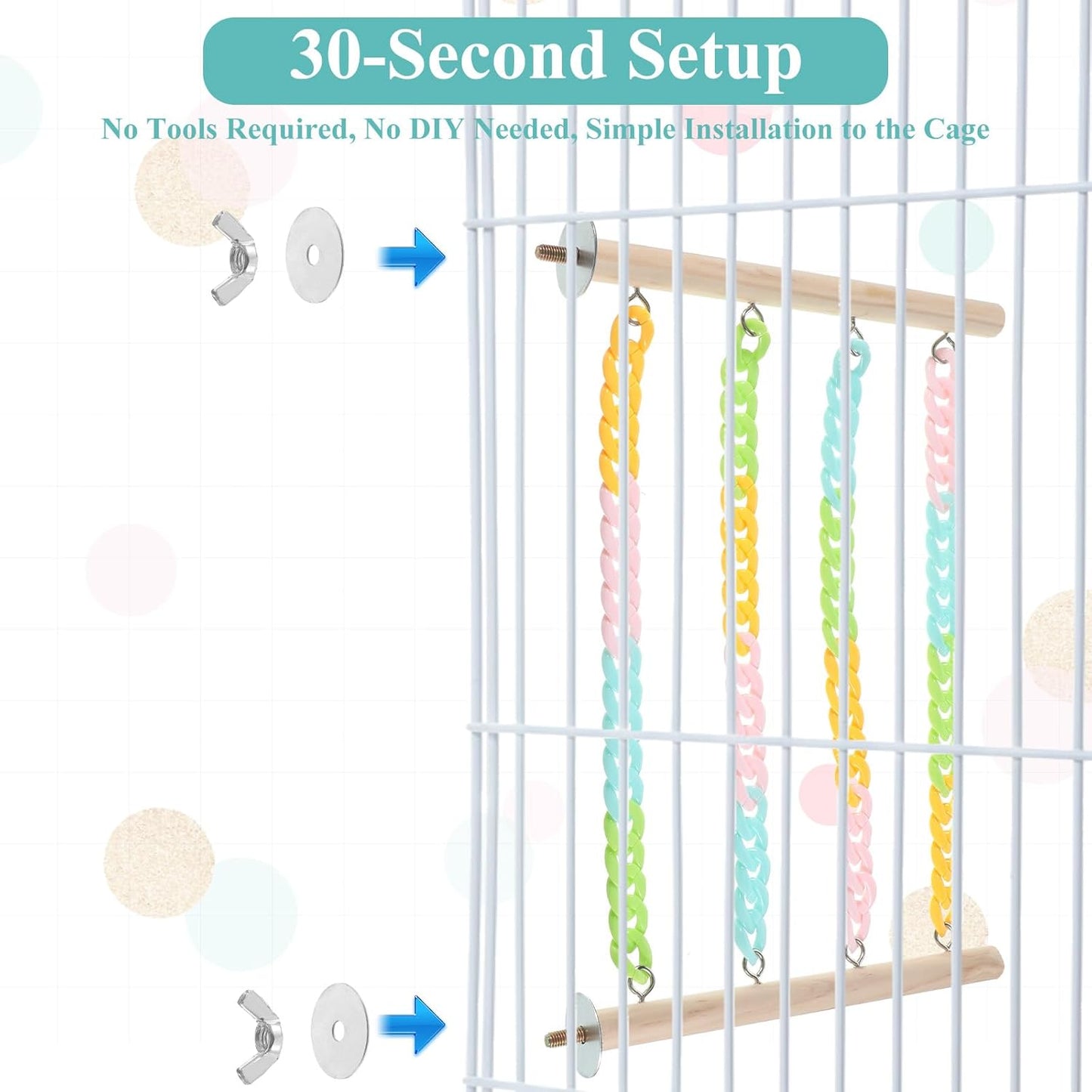 Colorful Sugar Glider Toys and Cage Accessories Natural Wood with Sturdy, Chains Hanging Sugar Glider and Rat Cage Accessories Enrichment Toys for Small Animals and Parrots