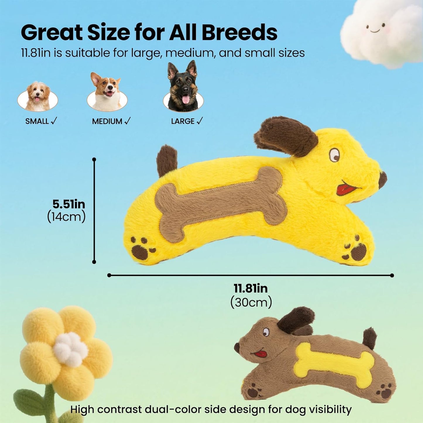 HGB Plush Squeaky Dog Toy- Crinkle Dachshund Puppy Toys for Small Medium Large Breeds, Interactive Stuffed Pet Toy for Teething Chewing Fetch to Keep Them Busy & Anxiety Relief