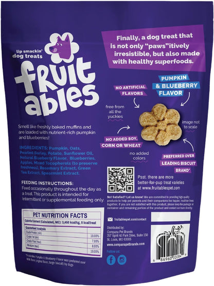 Fruitables Baked Dog Treats, Healthy Pumpkin Treat for Dogs, Low Calorie & Delicious, No Wheat, Corn or Soy, Made in the USA, Pumpkin and Blueberry Flavor, 12oz