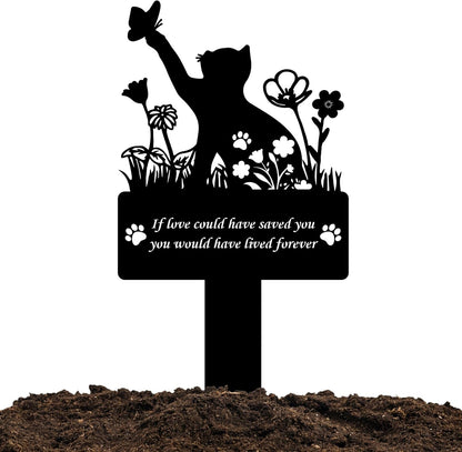 If Love Could Saved You Cat Grave Marker – 12in Metal Pet Memorial Plaque with Butterfly Design, Weatherproof Cat Headstone for Indoor or Garden Remembrance, Sympathy Gift for Loss of Pet