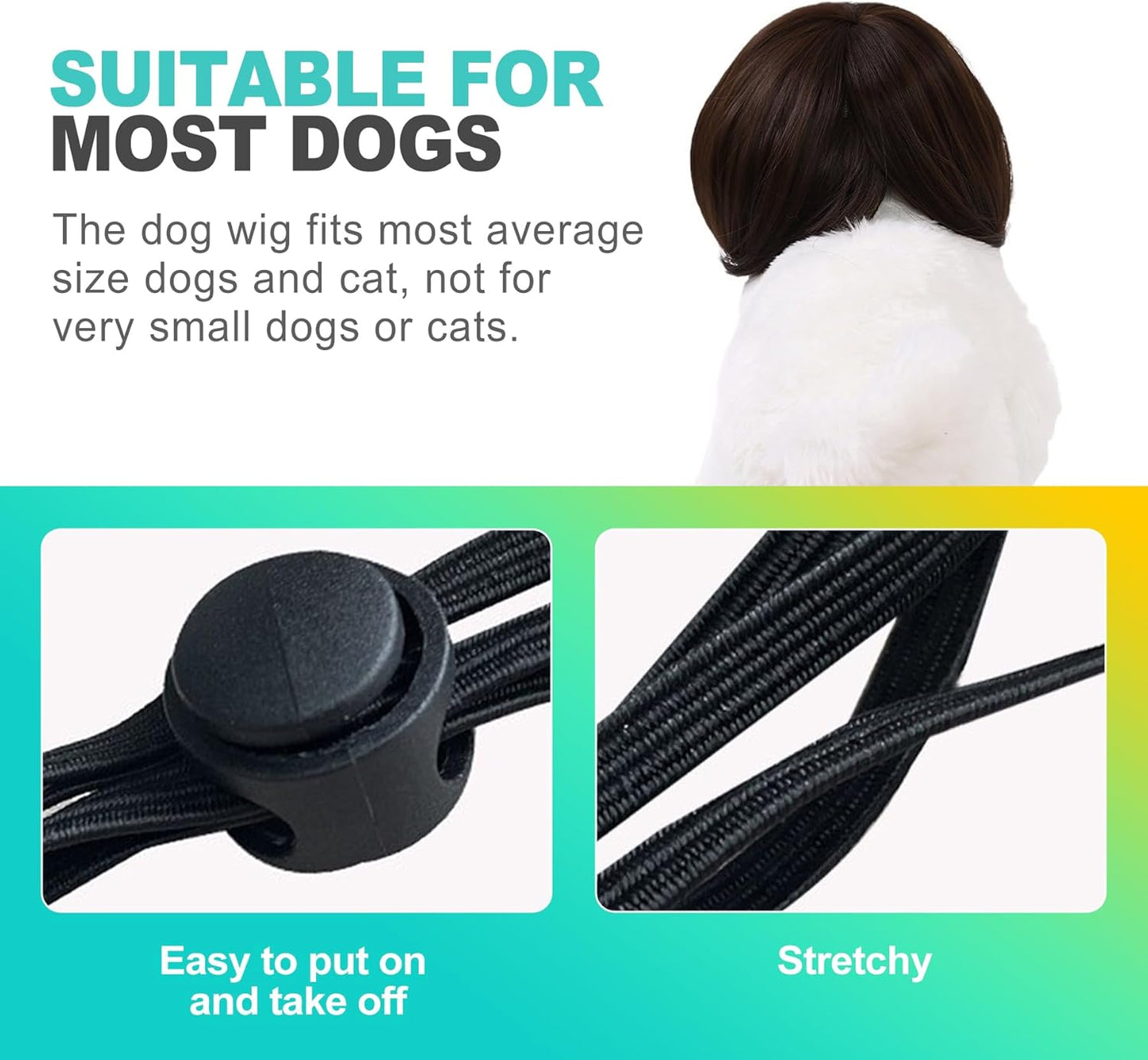 1-Pack Adjustable Pet Wig for Dogs & Cats – Trimmable 3D Natural Look Wigs with Elastic Bands (Halloween, Christmas, Cosplay & Party Accessories)