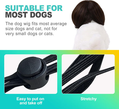 1-Pack Adjustable Pet Wig for Dogs & Cats – Trimmable 3D Natural Look Wigs with Elastic Bands (Halloween, Christmas, Cosplay & Party Accessories)