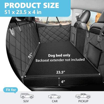 Backseat Dog Bed, Dog Bed for Car Back Seat, 4in Thick PU Leather Pet Bed for Backseat Extender – Waterproof, Scratch-Proof, Non-Slip, Removable & Washable for SUVs, Sedans & Trucks (51"x23.5", Black)