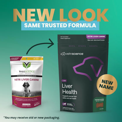 VetriScience Liver Health Chews with Milk Thistle, Vetri Liver Detox Supplement for Dogs, Turmeric and Artichoke Leaf for Liver Support and Detoxification, Chicken, 60 Count