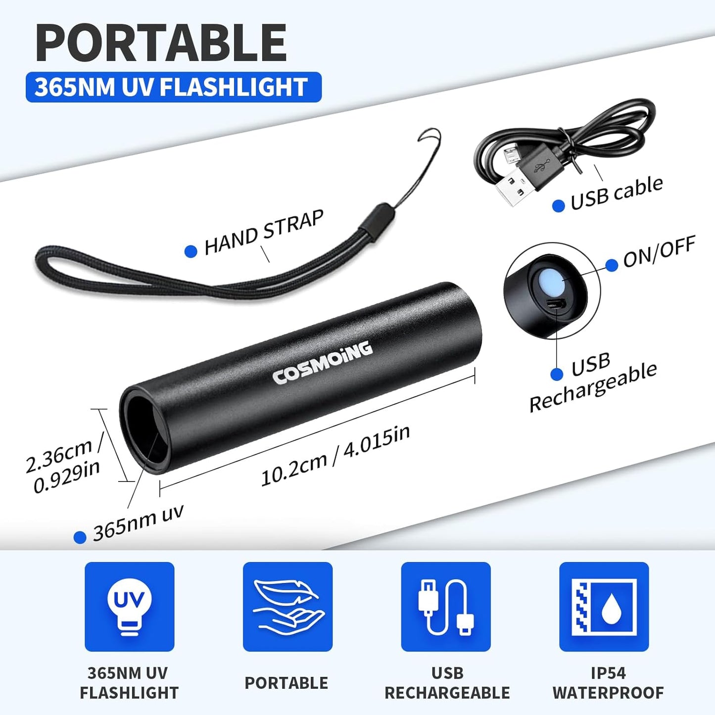 UV Flashlight USB Rechargeable, 365nm Black Light (2 PACK), Mini & Powerful Upgrade Ultraviolet Flashlight Portable Detector for Pet Urine, Cat Dog Stains, Scorpion, Bed Bug