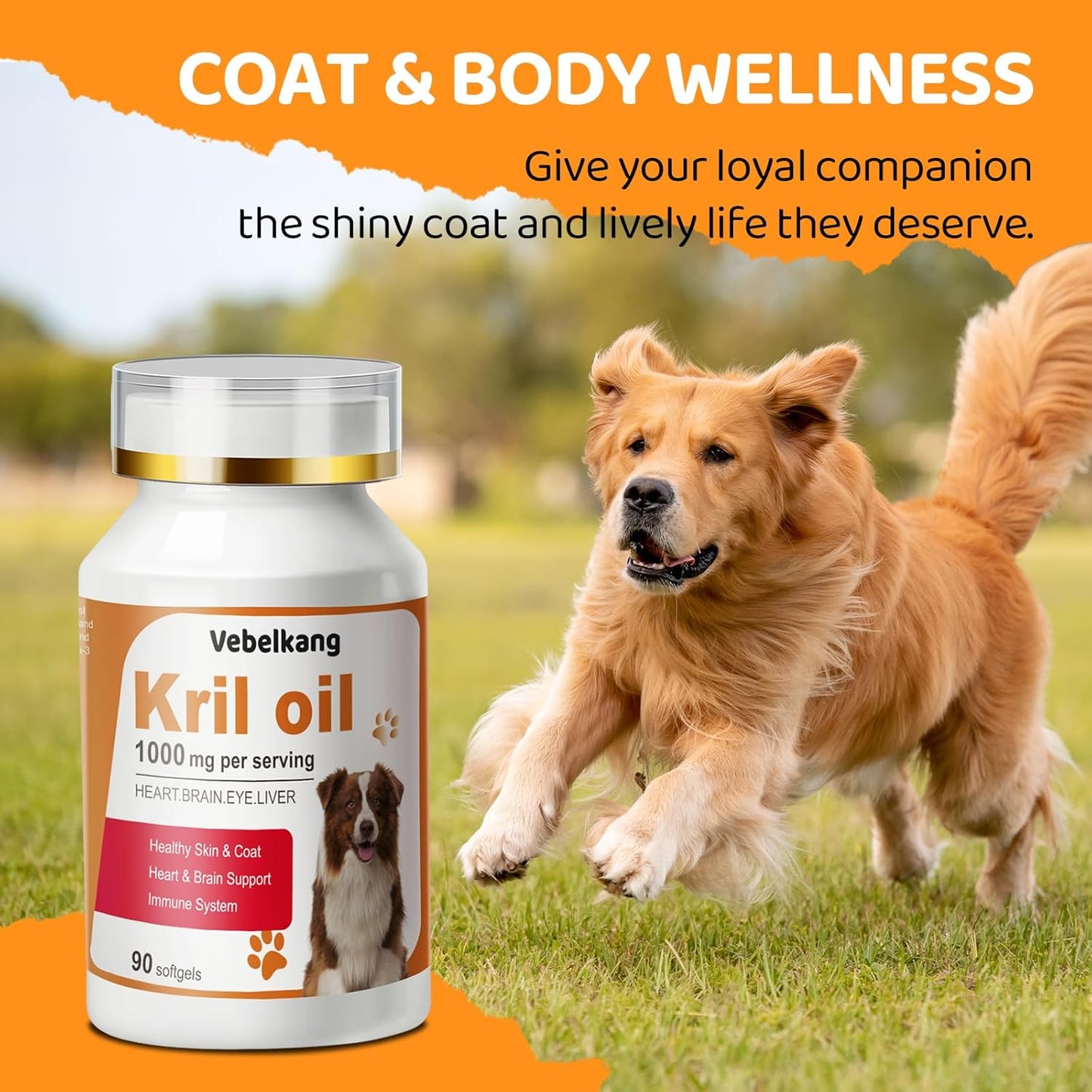Krill Oil Omega 3 for Dogs - Allergy Relief - Joint Health - Itch Relief, Shedding - Skin and Coat Supplement - 180-Count Deep Sea Krill Oil Capsules - Omega 3 6 9 - EPA & DHA Fatty Acids