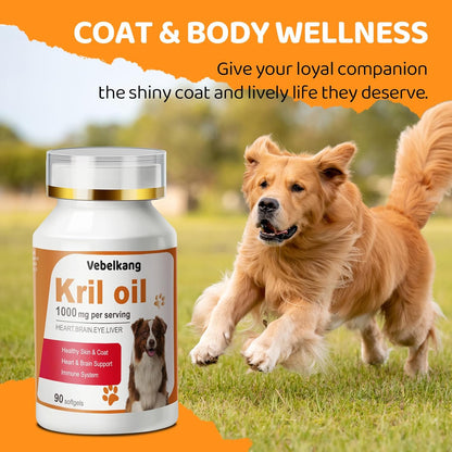 Krill Oil Omega 3 for Dogs - Allergy Relief - Joint Health - Itch Relief, Shedding - Skin and Coat Supplement - 180-Count Deep Sea Krill Oil Capsules - Omega 3 6 9 - EPA & DHA Fatty Acids