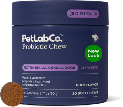 PetLab Co. Probiotics for Dogs - Support Gut Health, Occasional Diarrhea, Digestive Health, Paw Licking & Seasonal Allergies, Pork Flavor, 30 Soft Chews, Formulated for Small Dogs, Packaging May Vary