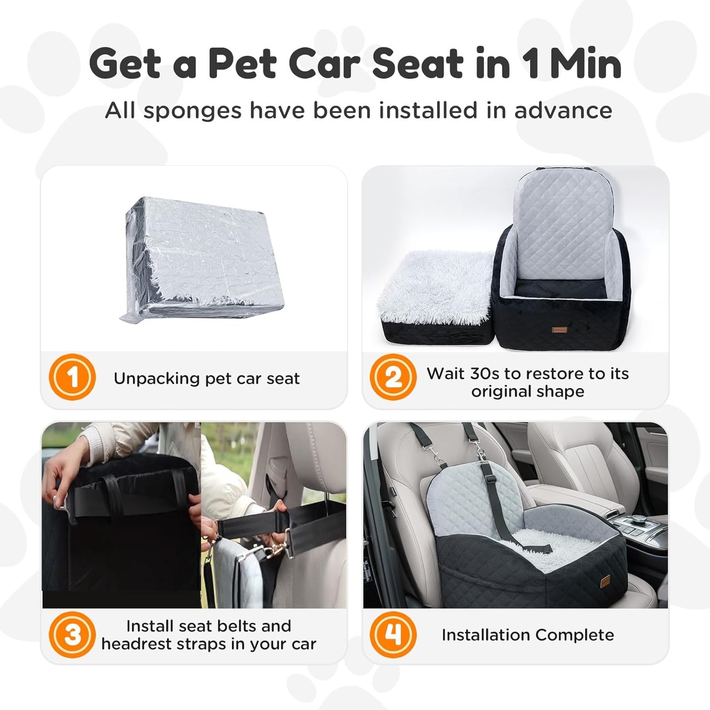 Gimars Upgrade Dog Car Seat with Reversible Long & Short Plush Seat Cushion for Small/Medium Dogs Up to 40lbs, Detachable Washable Anti-Slip Dog Booster Seat with 5.9'' 28D Egg-Crate Foam, S