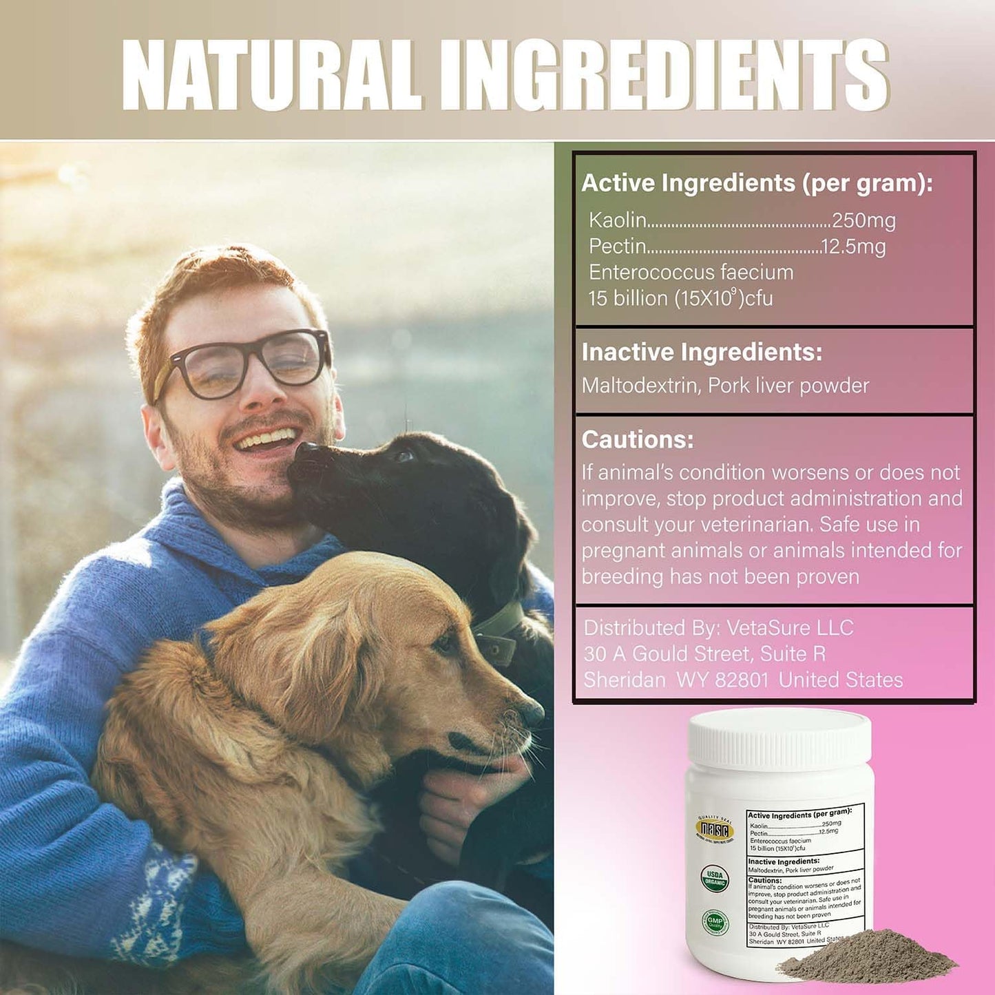 Kaolin Pectin Powder for Dogs, Fast-Acting Anti-Diarrhea Formula with Probiotics – Soothes Upset Stomach, Firms Loose Stool, Digestive Support Supplement for Pet