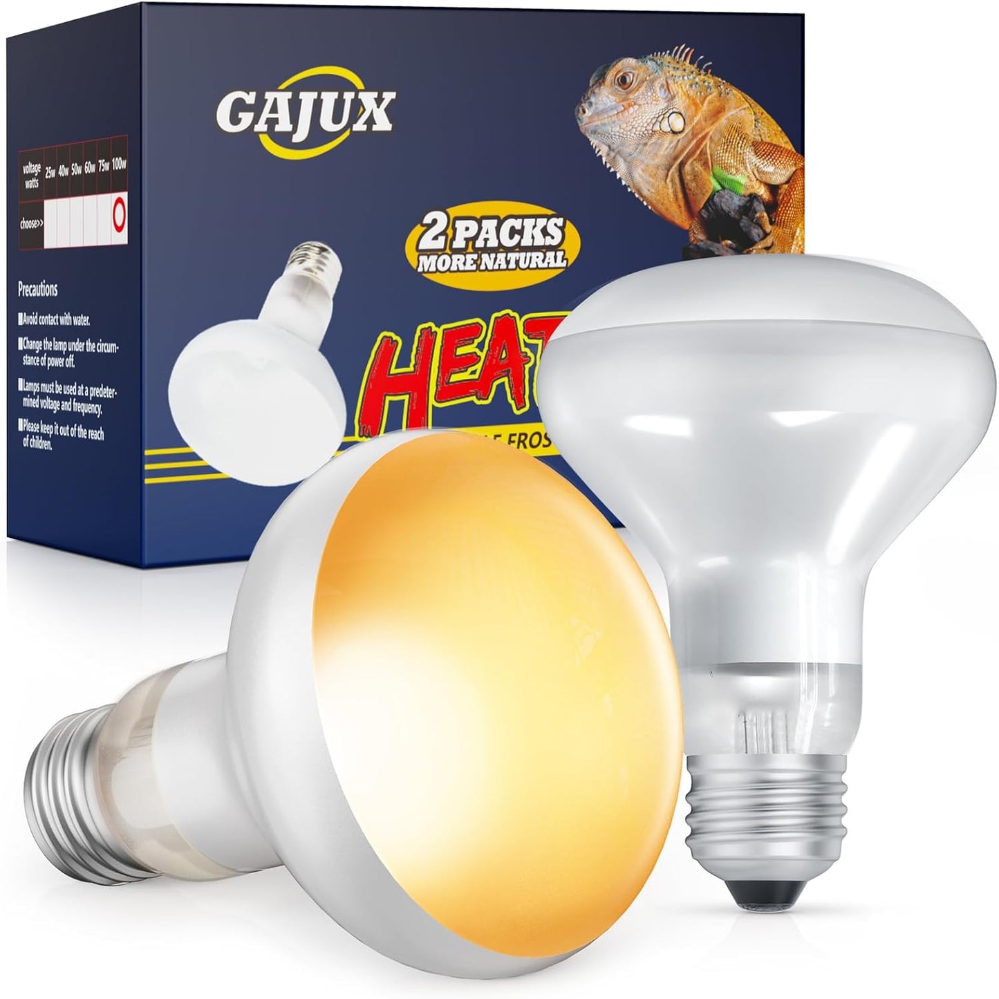 Reptile Heat Lamp 2 Pack, 100W Heat Lamp Bulbs for Reptiles, Amphibians Basking Heat Lamp Bulbs, UVA Daylight Basking Light for Reptiles, Bearded Dragon, Lizard, Turtle, Chicken