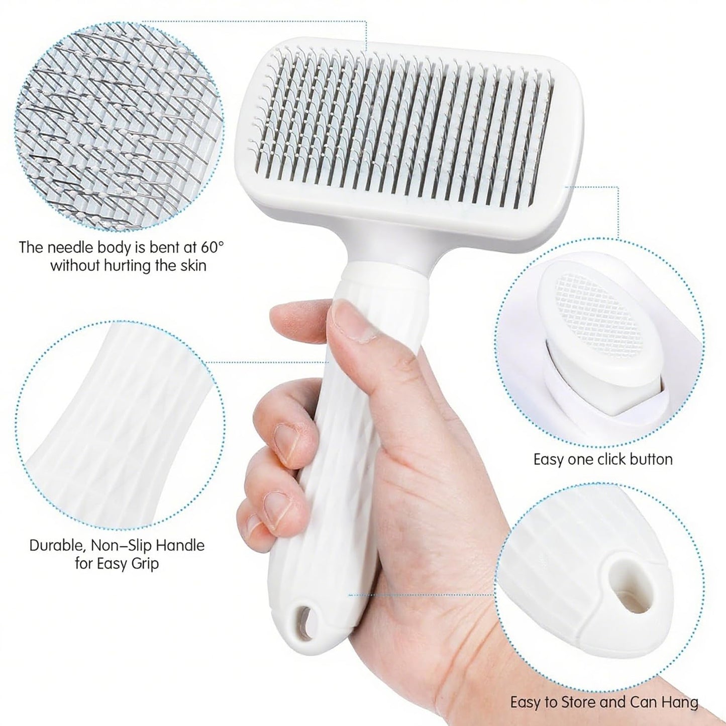 Self Cleaning Slicker Brush, Dog Cat Bunny Pet Grooming Shedding Brush, Easy to Remove Loose Undercoat, Pet Massaging Tool Suitable for Pets with Long or Short Hair (White)