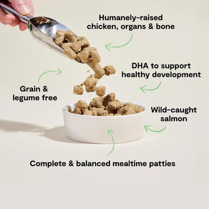 Open Farm, Freeze Dried Raw Puppy Food, Patties with 95% Meat, Organs & Bone, Complete Meal or Freeze Dried Dog Food Mixer, Chicken & Salmon Puppy Recipe, 10.5oz Bag