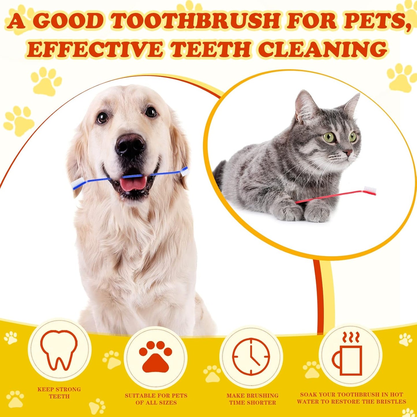 200 count Dog Toothbrush Bulk Dual Headed Dental Brushes Dogs Tooth Brushing Kit Long Handle Pet Tooth Brush for Puppy Large Small Cats and Most Pets Teeth Cleaning Dental Care Supplies, 8 Colors