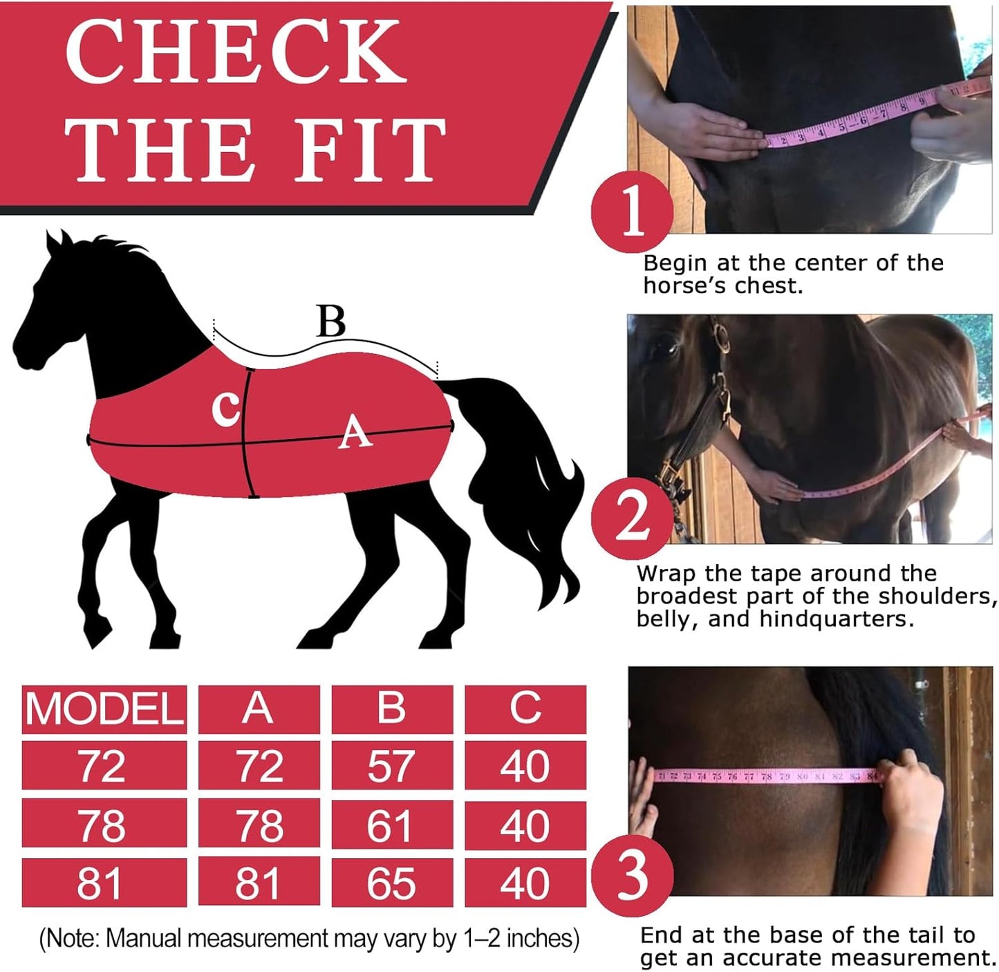 Horse Blankets Winter for Real Horses, 1600D Waterproof Poly Rain Sheets 72 in with Neck Cover Belly Wrap Tail Wrap Turnout Blanket, Stuff Care Medium Large Weight Heavy Outdoor Clothes Red Black