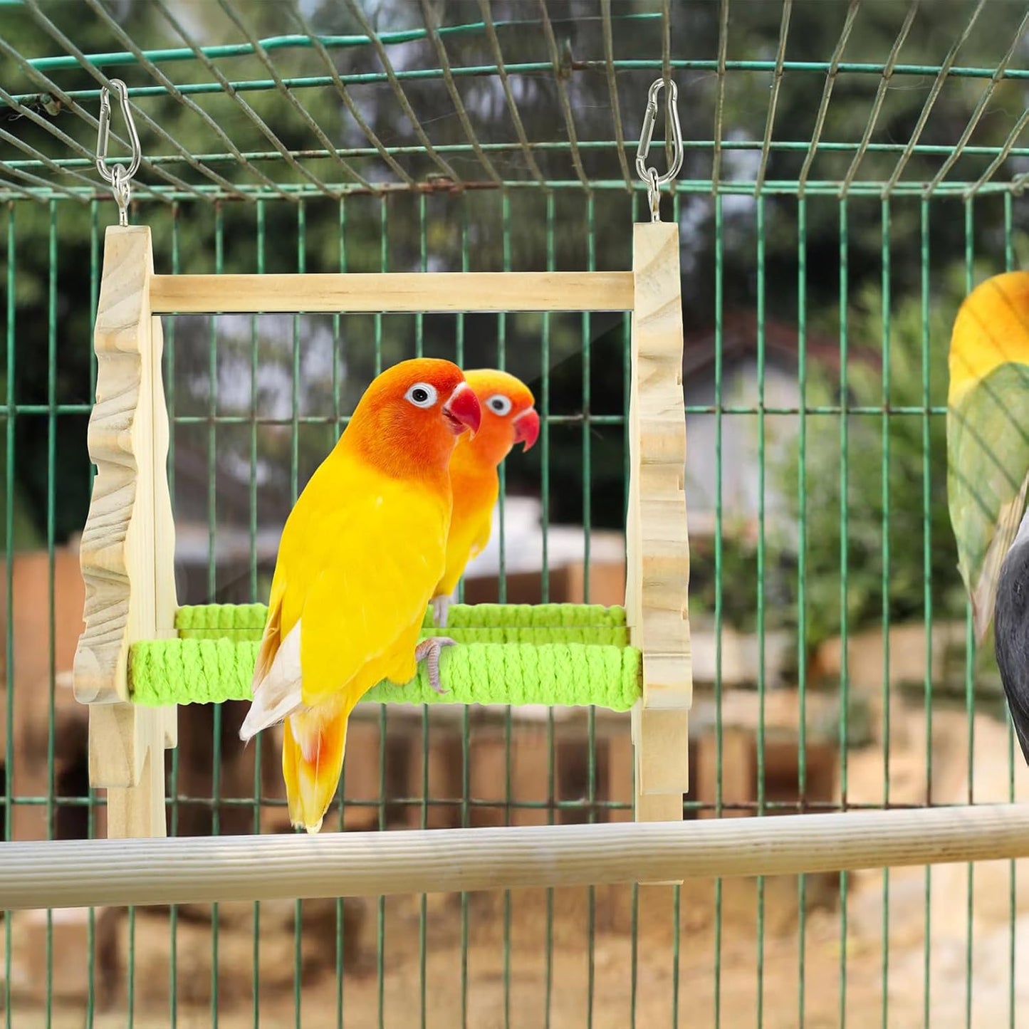 Parakeets Pine Perch Toy Wooden Swing with Acrylic Mirror for Cockatiels, Budgies, Conures, and Small Parrots Bird Cage Accessories for Chewing and Exercise (Tree)