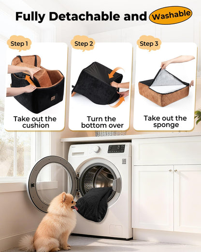 Dog Car Seat for Small/Medium Dogs, Detachable Washable Dog Booster Seat Under 35lbs, High-Support Memory Foam,Travel Bed with Storage Pockets