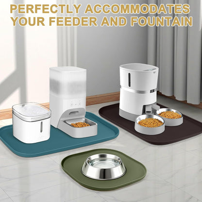 Small Silicone Pet Food Mat with Raised Edge for Food and Water Bowl, Square Dog Feeding Mats, Cat Food Trays for Floor Waterproof, Rubber Tray for Dogs and Cats, 12 x 12 x 0.7 Dark Grey