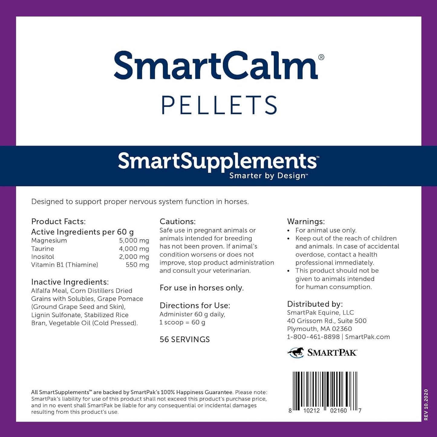 SmartCalm Pellets Horse Calming Supplement | No Added Sugar or Herbs | Equine Supplement | 56 Servings | 7.5 lb Bag