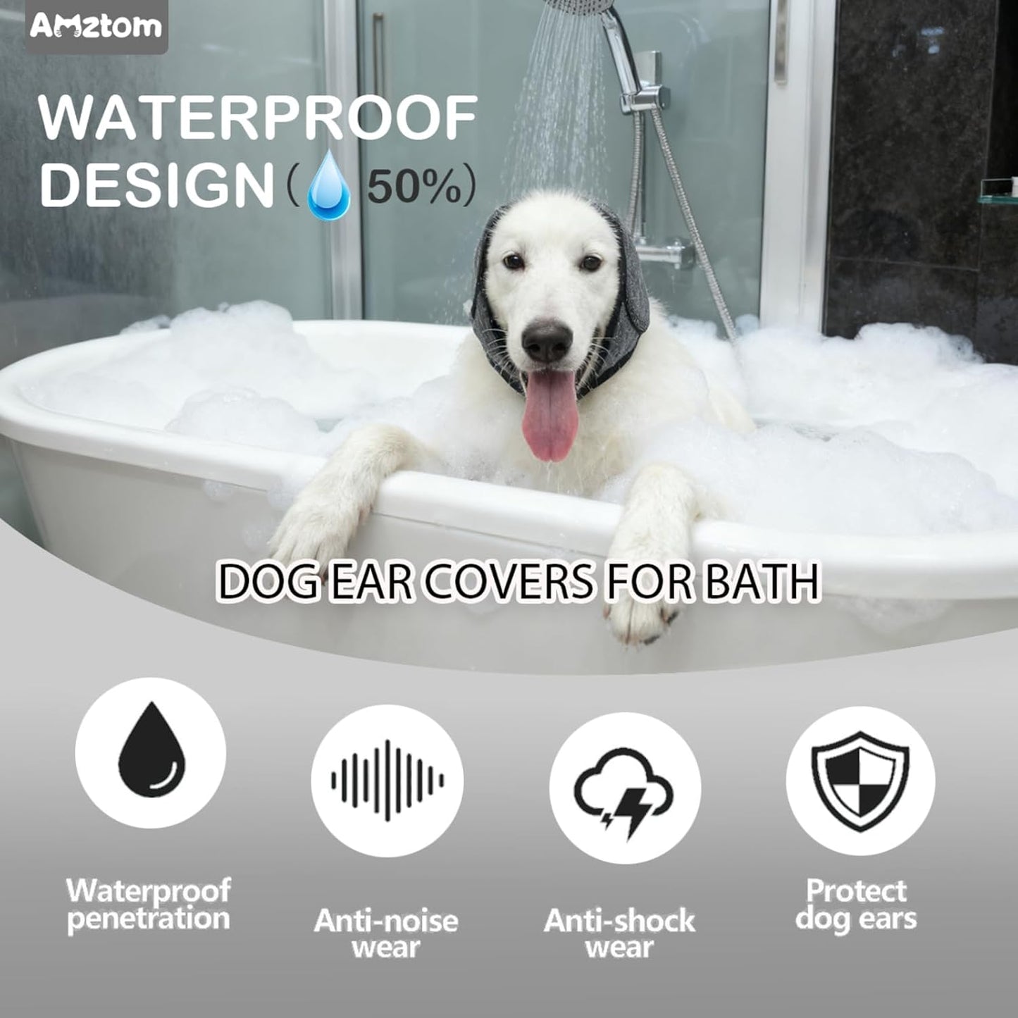 Dog Ear Cover & No Flap Ear Wraps for Hematoma,Bath,Drying Anxiety Relief Dog Ear Protection for Noise Adjustable No Shake Head Wraps Calming Hoodie for Grooming,Grey,L