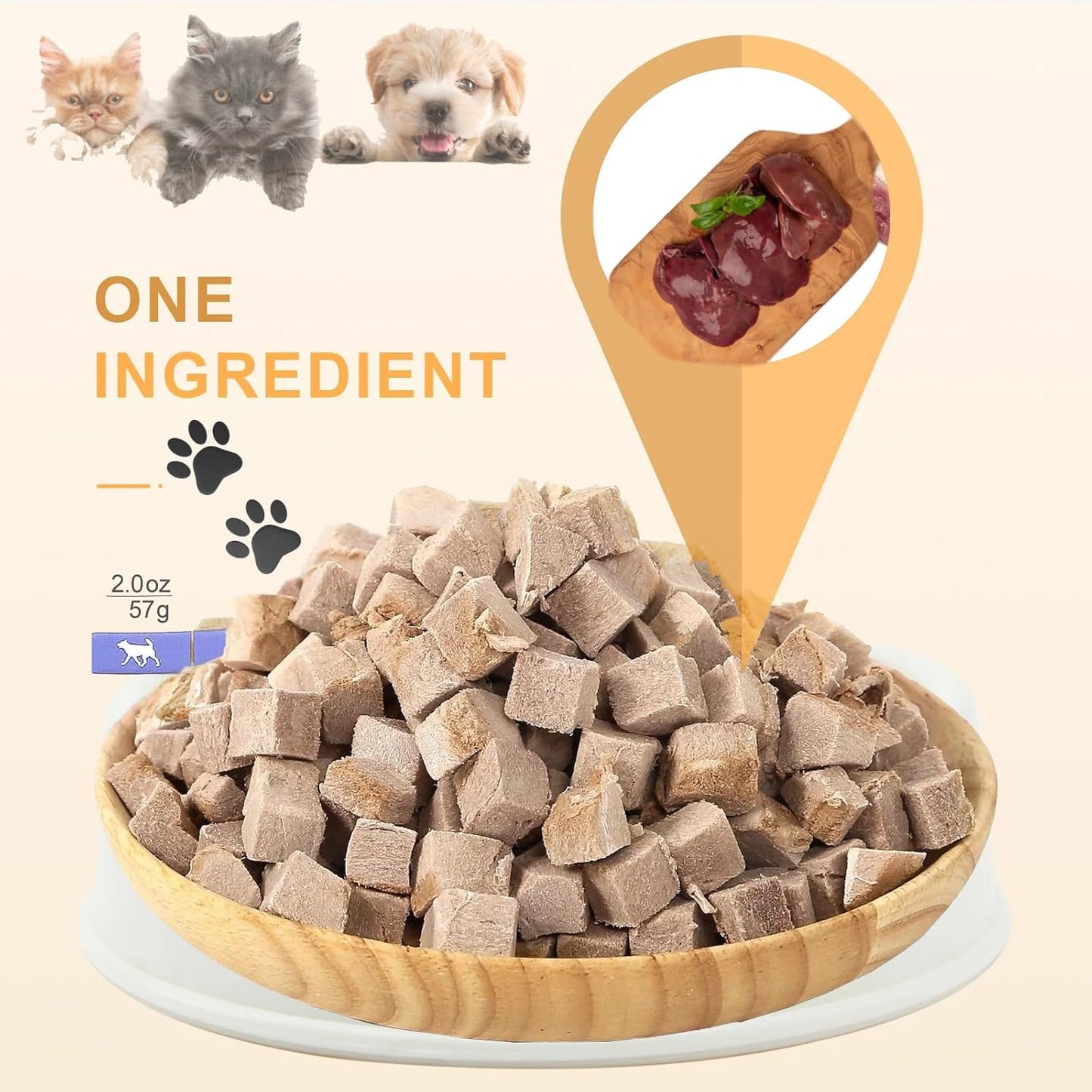 Freeze Dried Dog and Cat Treats Food Topper (2.0 oz, Duck Liver)