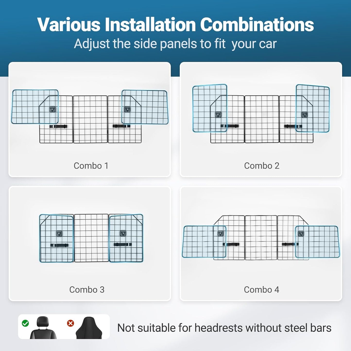 rabbitgoo Dog Car Barrier for SUVs, Adjustable Large Pet Gate, Universal-Fit Divider Cargo Net, Heavy-Duty Wire Mesh Dog Barrier SUV, Van Vehicles Subaru Car Accessories Safety Travel, Triple Folding