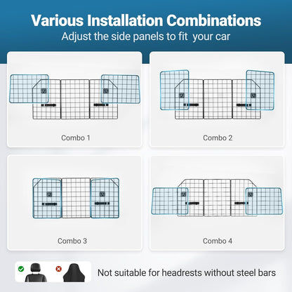 rabbitgoo Dog Car Barrier for SUVs, Adjustable Large Pet Gate, Universal-Fit Divider Cargo Net, Heavy-Duty Wire Mesh Dog Barrier SUV, Van Vehicles Subaru Car Accessories Safety Travel, Triple Folding