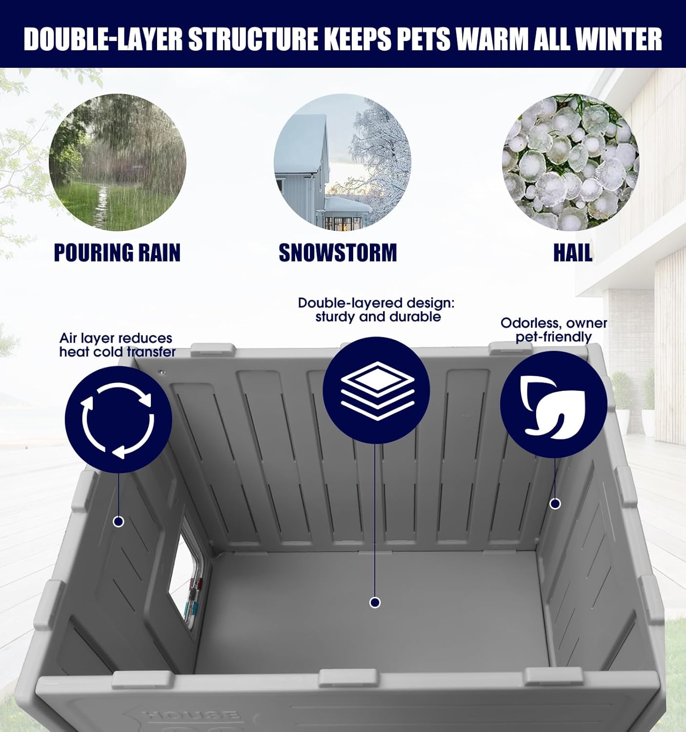 Plastic Cat House Outdoor & Indoor, Feral Cat Houses with Escape Door, Waterproof Outdoor Cat House for Feral Cats, Outside Cat Shelter for Small Pet, Assemble Easily-Grey