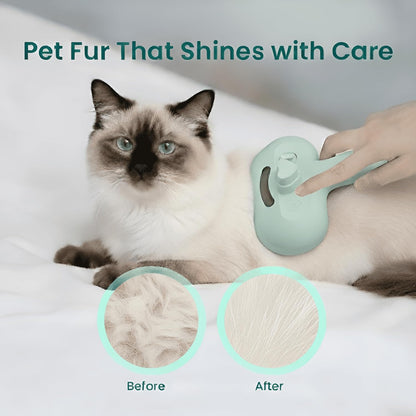 Pet Steam Brush for Dog & Cat, 3 in 1 Spray Hair Removal Comb for Shedding & Grooming, Water Brush for Long & Short Haired Pets, Includes 200ml Shampoo & USB Rechargeable Design, Green
