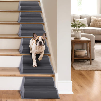 2-Step Modular Dog Ramp - Portable Non-Slip Stairs for Small Dogs with High Support, 9.5" D Lightweight Plastic Pet Steps Fits Staircase Indoor, Ideal for Elderly Injured Pets (6-Pack, Grey)