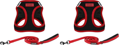 Voyager Step-in Air All Weather Mesh Harness and Reflective Dog 5 ft Leash Combo with Neoprene Handle, for Small, Medium and Large Breed Puppies by Best Pet Supplies - Red Trim, M (Pack of 2)