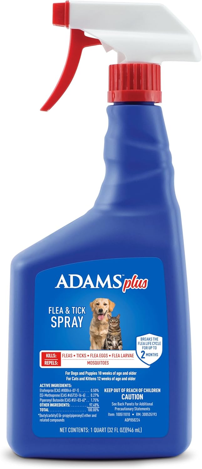 ADAMS Plus Flea & Tick Dog and Cat Spray, Kills Fleas, Ticks and Mosquitoes, 32 Fl Oz