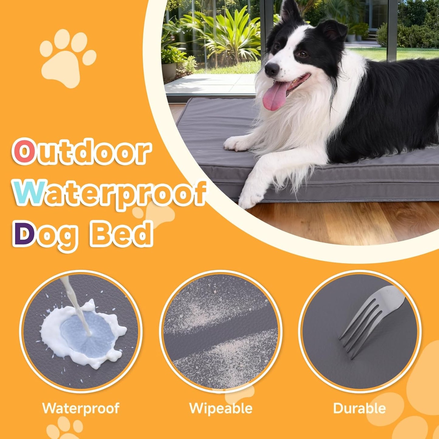 Waterproof Dog Bed for Crate - Outdoor Crate Pad for Small Medium Dogs, Orthopedic Egg Crate Foam, Anti-Slip, Reversible & Washable Cover, 29" x 18", Gray