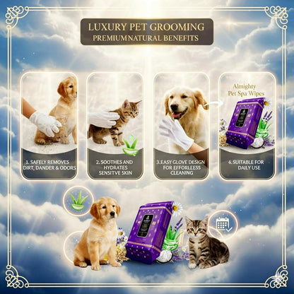 Almighty – Premium Pet Grooming Glove Wipes for Dogs & Cats | 20 Count | Instant Bath Cleaning Glove | Ultra-Thick, Hydrating & Nourishing | Deodorizing, Hypoallergenic, No-Rinse – Lavender Scent
