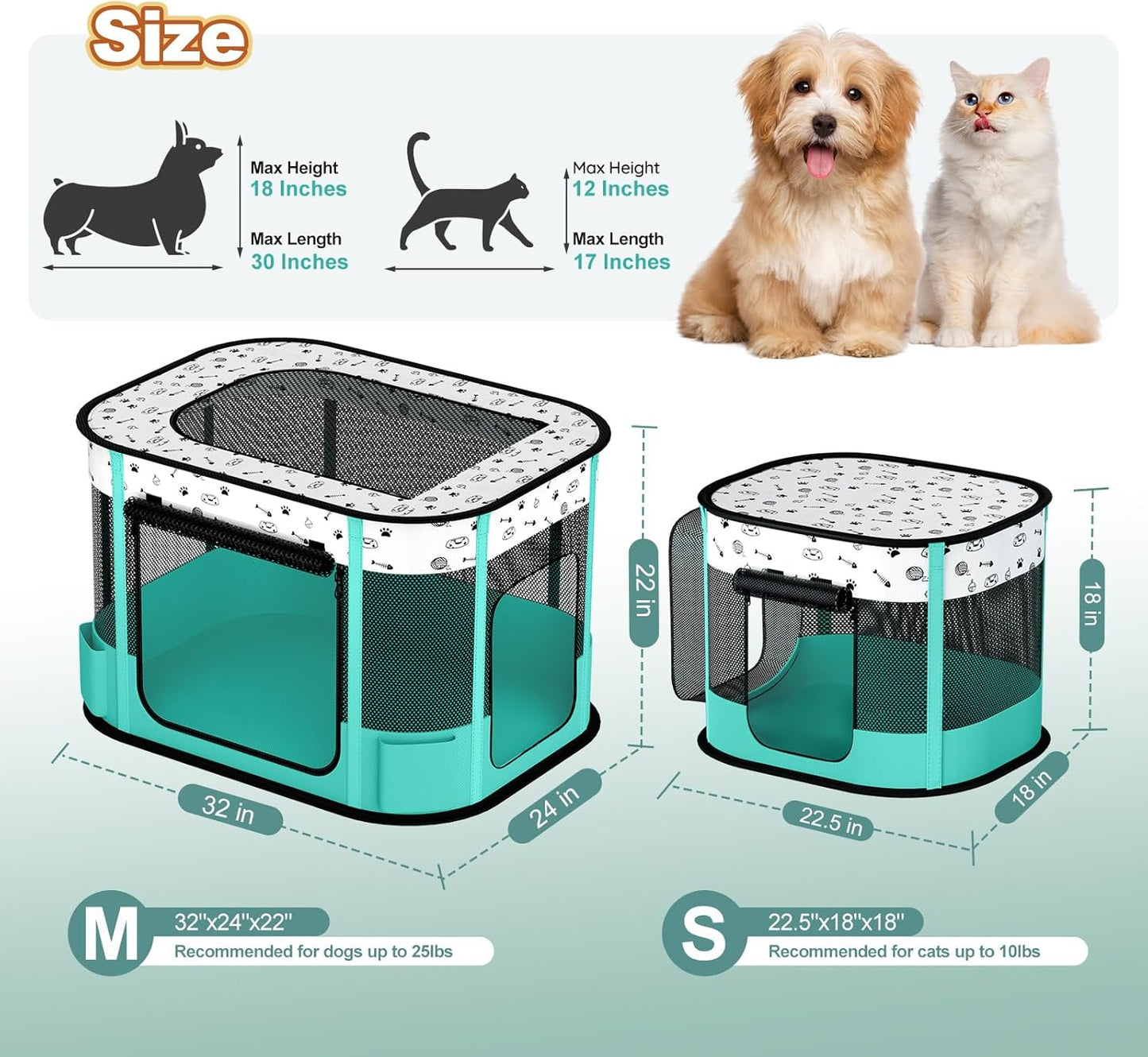 Portable Cat Playpen, 8-Rod Reinforced Kitten Dog Playpens, Foldable Play Pen for Indoor Cats Enclosed Pet Puppy Doggy Outdoor, Collapsible Tent Kennel Cage House(32"x24"x22")